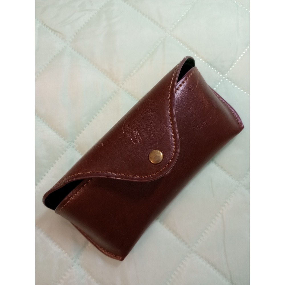 Polo Ralph Lauren Eyeglasses Case Brown Leather Soft Shell Belt Loop Snap Pouch